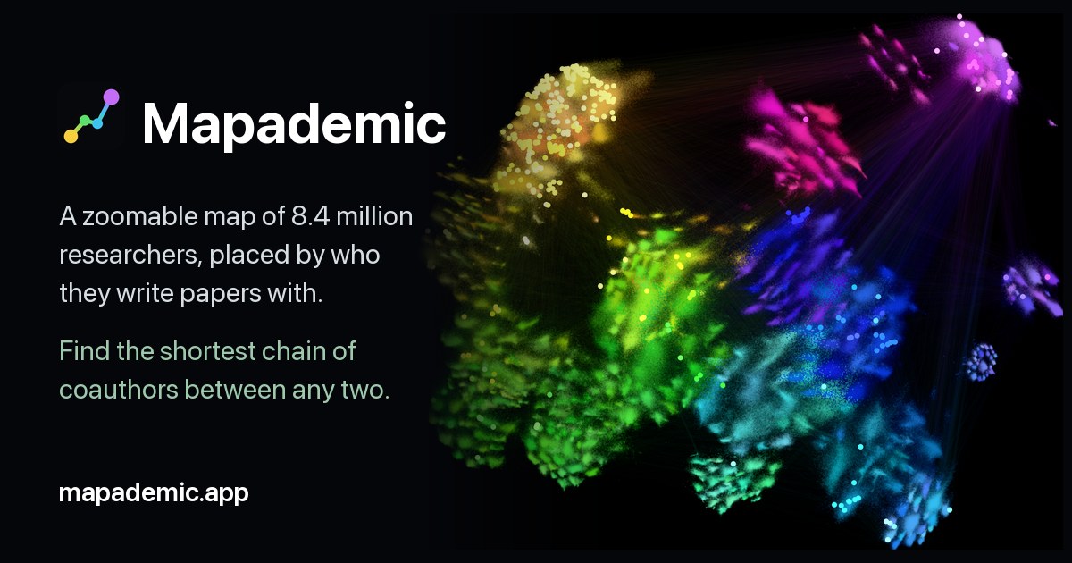 Mapademic — a map of 8.4M researchers that finds the shortest chain of coauthors between any two p